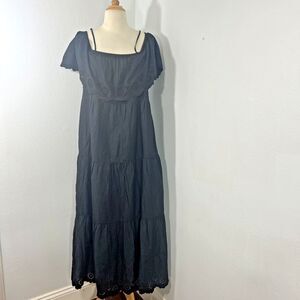 Old Navy Dress Womens L Black Cold Shoulder Tiered Eyelet Minimalist Summer